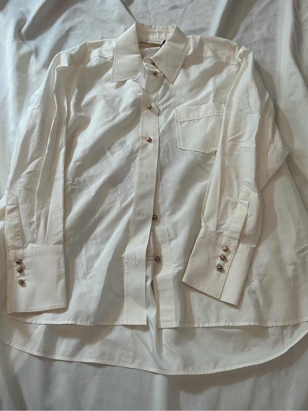 Zimmerman Taurus White Button-Down Shirt with evil eye buttons. Limited edition